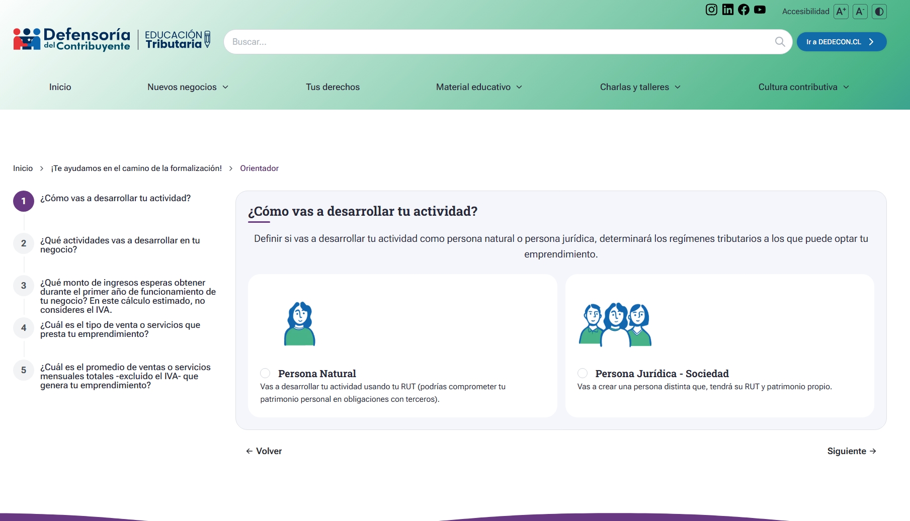 orientador web para elegir régimen tributario en Chile
