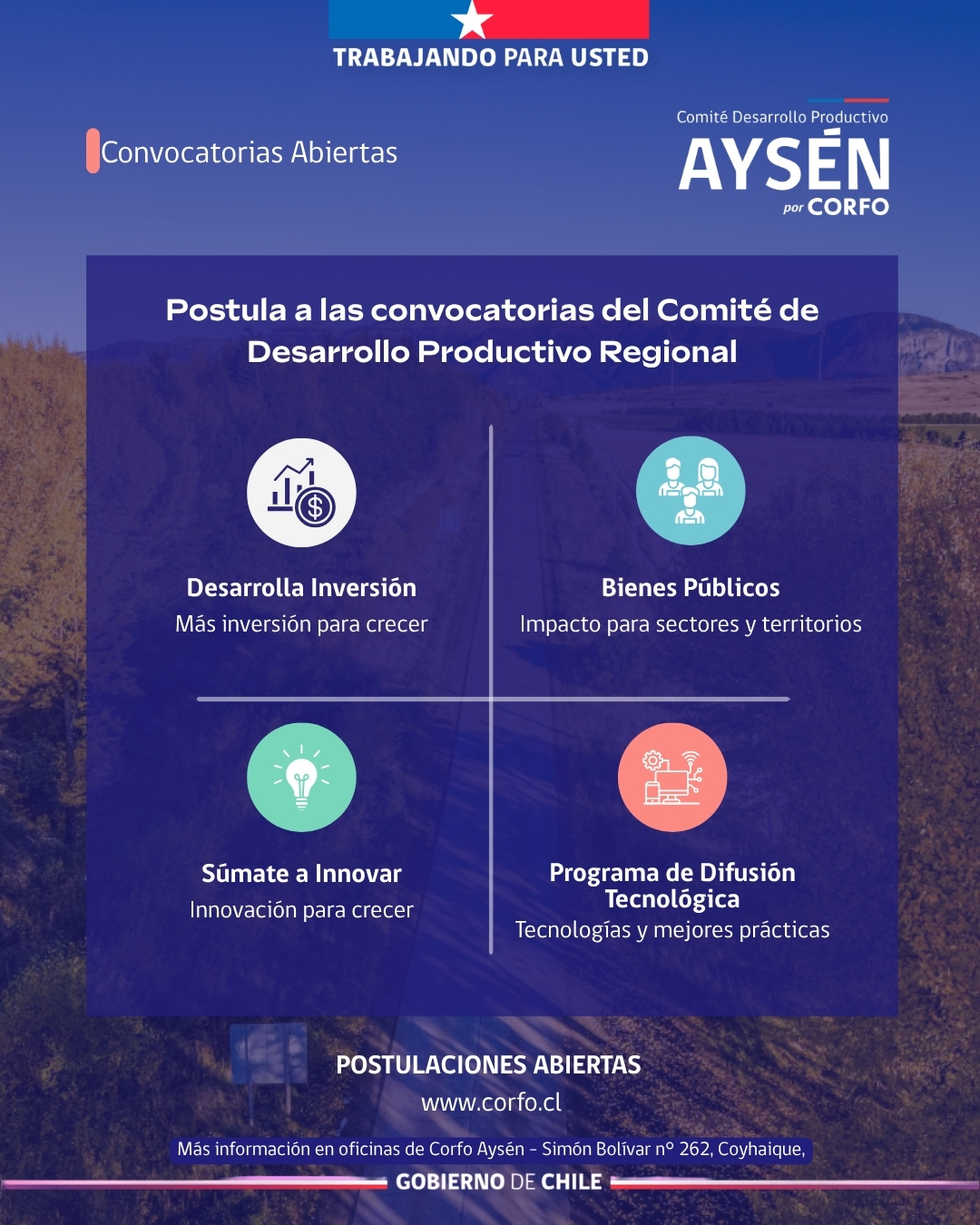 Corfo Aysén abre convocatorias para empresas e instituciones regionales