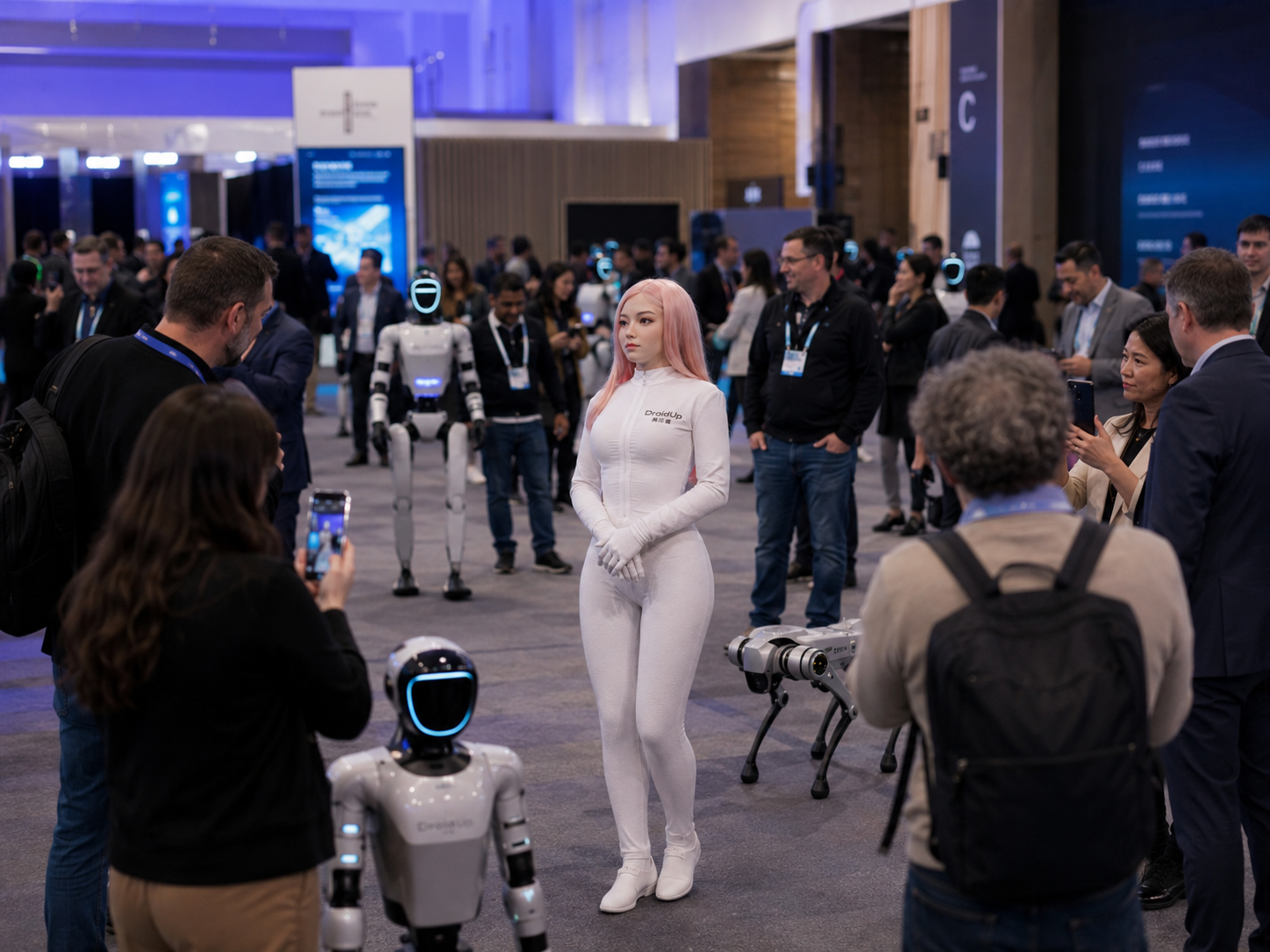 Robots humanoides trabajando con inteligencia artificial